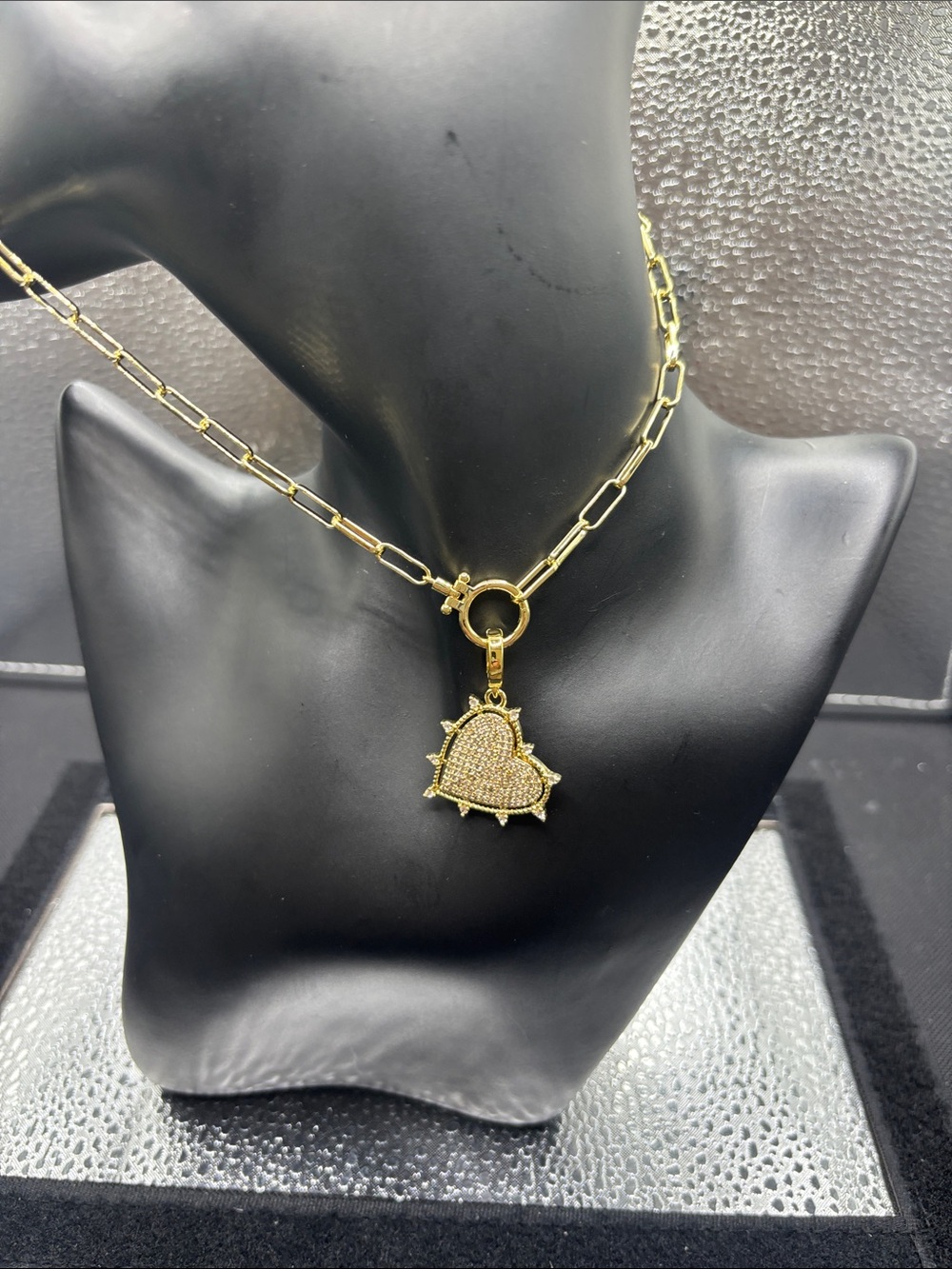 Gold Heart Pavé Spike Pendant Necklace - Gold